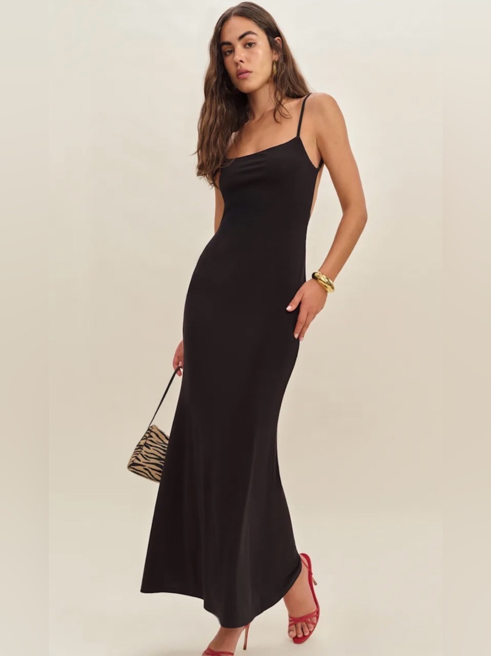 Reformation Black Slip Maxi Dress with Thin Straps